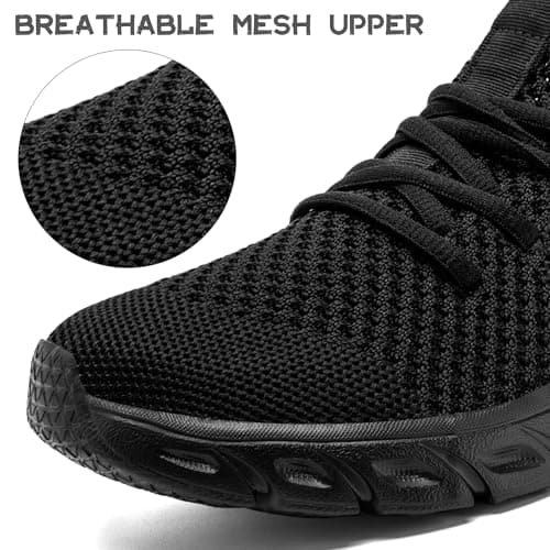 IQYNAM Running Shoes for Men Women Tennis Walking Slip on Unisex Slip-Resistant Work Shoes Breathable Athletic Workout Gym Black Sneakers Size Women 13/Men 12 — view 2