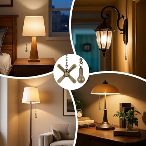 Kelduemi Ceiling Fan Pull Chain Ornaments, 13.6 Inches Fan Pulls Extension Chains Set, Decorative Metal Light Bulb and Fan Cord, Ultra Long 3mm Diameter Beaded Ball Pull Chains for Lamp — view 5