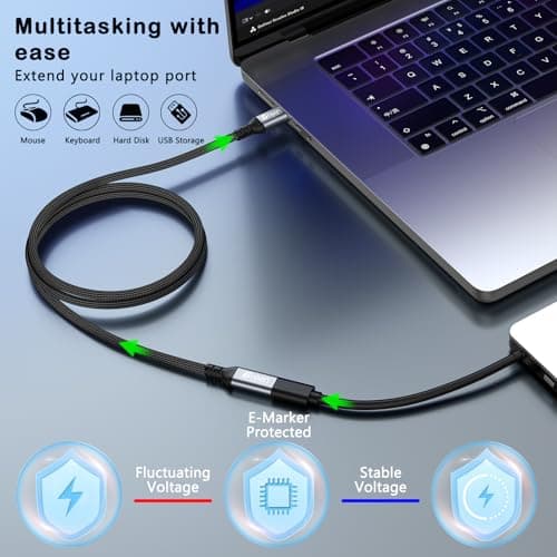 Green Jiss® USB C Extension Cable 6.6ft, 20Gbps/4K@60Hz Video, Heavy Duty USB3.2 Gen2 Extender Male to Female Full Function Ultra-High Speed Transfer USB Type C Extender 240W Fast Charging Cable — view 3