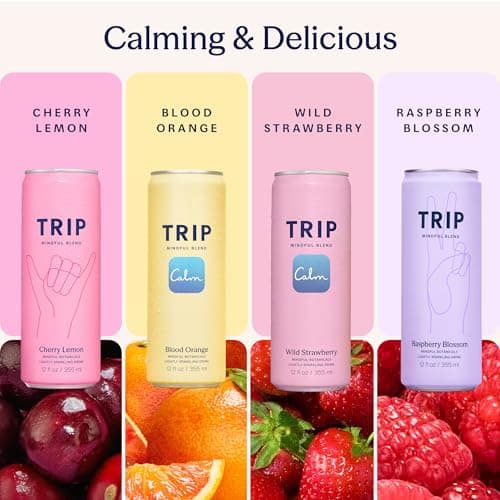 TRIP Lightly Sparkling Adaptogen Seltzer, Non-Alcoholic Mocktail with Magnesium, Ashwagandha, Lions Mane & L Theanine, No Added Sugar, Vegan, Citrus Berry Variety Pack, 12 Oz, 12Pk — view 3