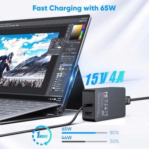 65W Surface Pro Charger Compatible with Microsoft Surface 10,9,8,7+,7,6,5,4,3,X, Windows Surface 6,5,4,3,2,1,Studio, Surface Go 3,2,1, Book 3,2,1, Support 44W 36W Laptop 10FT Power Cord — view 3