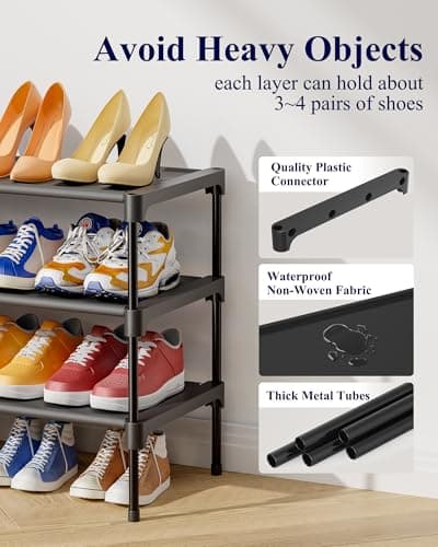 Kitsure Shoe Rack - Non-Woven Shoe Rack Shelf, Shoe Organizer for Closet, Entryway, Garage & Corridor, Stackable Shelves, 70 x 30 x 47cm, Black — view 3