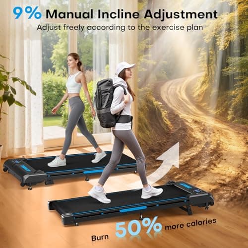 Walking Pad with 9% Incline, FOUSAE 3 in 1 6.2 MPH Treadmill for Home with Double Frame 330 LB Weight Capacity, 2.5 HP Under Desk Walking Pad Treadmill with 12 HIIT Programs, Magnetic Remote Control — view 2