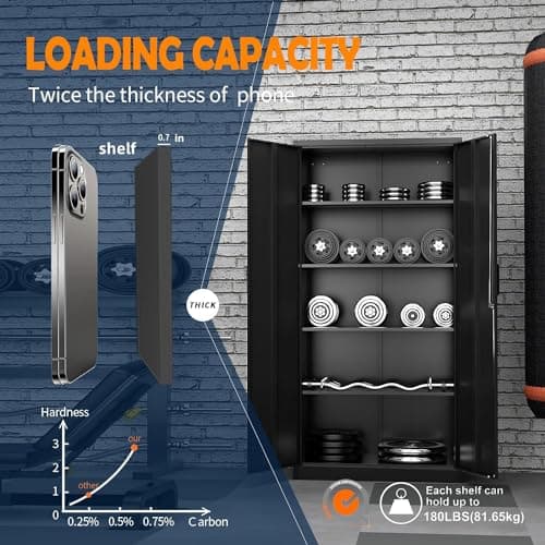 Yizosh Metal Garage Storage Cabinet with 2 Doors and 5 Adjustable Shelves - 71" Steel Lockable File Cabinet, Tool Cabinets for Office,Home,Garage,Gym,School (Black) — view 4
