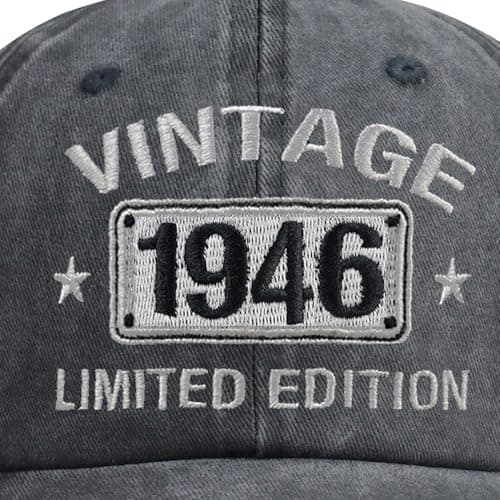 Vintage 1946 Hats for Men Women, 80th Birthday Decorations Gifts, Adjustable Embroidered Cotton 80 Year Old Baseball Cap