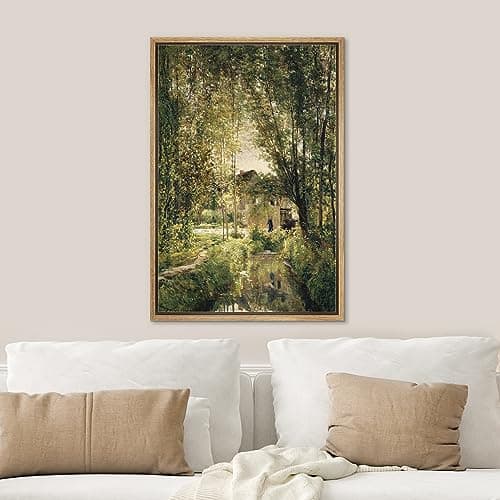 SIGNWIN Framed Canvas Print Wall Art Emerald Green Summer Village House Nature Wilderness Modern Art Decorative Contemporary for Living Room, Bedroom, Office - 16"x24" NATURAL — view 2