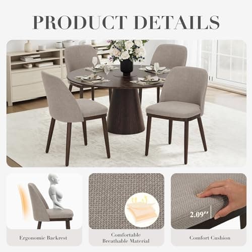 COLAMY Upholstered Dining Chairs Set of 2, Modern Kitchen Chairs with Back, Fabric Side Chair with Wood Legs for Dining Room Kitchen Restaurant, Camel — view 5