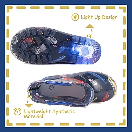 OUTEE Toddler Boys Rain Boots Little Kids Baby Light Up Printed Waterproof Mud Shoes Blue Police Firefighters Lightweight Rubber Adorable with Easy-On Handles Non Slip (Size 1,BLue) — view 2