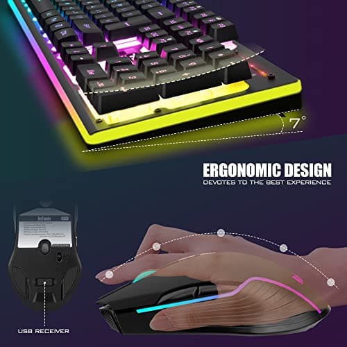 RedThunder K10 Wireless Gaming Keyboard and Mouse Combo, RGB Backlight Rechargeable 3800mAh Battery, 26-Key Anti-ghosting Keyboard + 7D 3200DPI Mice for PC Gamer — view 4