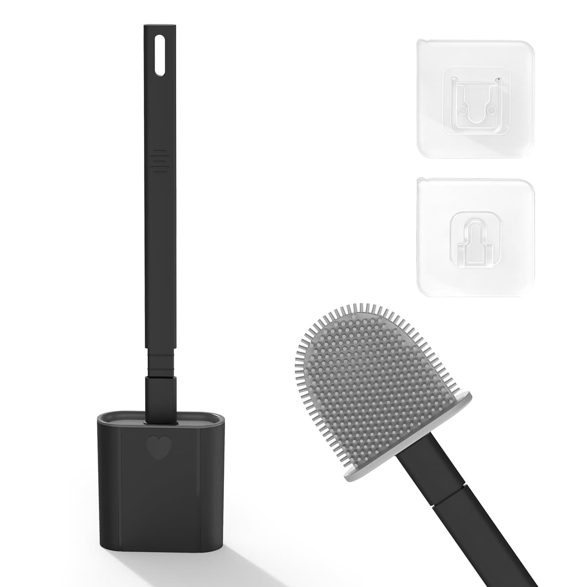 Toilet Brush, 2 Pack Bathroom Silicone Toilet Brushes and Holder Sets with No-Slip Long Plastic Handle and Soft Flexible Bristles, Toilet Brushes with holders and Base for Anti-drip (White) — view 8
