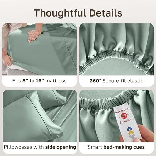 California Design Den 100% Cotton Sheets, Softest Queen Sheet Set, Cooling Sheets for Bed with Deep Pockets, 400 Thread Count Sateen, Bedding Sheets & Pillowcases, Queen Sheets (Sage Green) — view 5