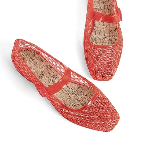 DOEYG Jelly Mary Ballet Flats for Women Jelly Sandals Shoes Women Beach Jellies Mary Jane Flats Ballerina Shoes, Jelly Red, 6.5 — view 5