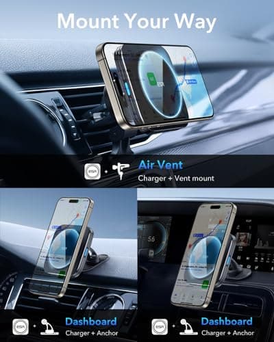 ESR for MagSafe Car Mount Charger,15W Magnetic Wireless Car Charger, for MagSafe Car Charging, Air Vent Dashboard Phone Holder Mount for iPhone Air 17 Pro Max 16 15 14 13 12, Galaxy S26, Fast Charging — view 5