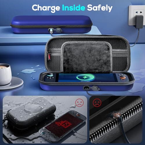 Auarte [Charge Inside] Switch 2 Carrying Case for Nintendo Switch 2 Console 2025 / Switch Original/Switch OLED, Slim Travel Carry Case for Switch 2 Accessories with 10 Game Card Storage (Blue, for Switch 2, Carrying Case) — view 4