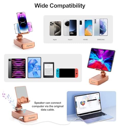 Joymate Gifts for Women Girls, Bluetooth Speaker Phone Stand with Charging Function 360° Rotable Adjustable Cell Phone Holder with HD Surround Sound for Desk Fits All Phones,Tablet (Rose Gold) — view 4