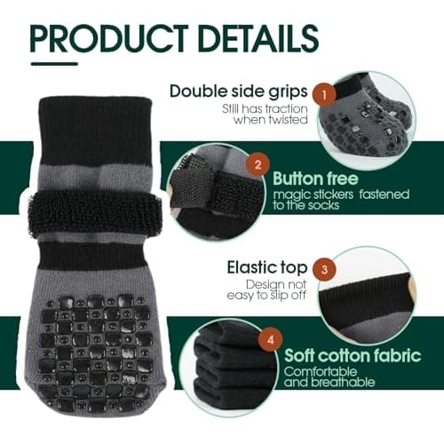 Kuoser Dog Socks with Grippers to Prevent Licking Paws, 4 Pcs Non Slip Dog Booties Paw Protector for Hardwood Floors, Double Sides Dogs Grippy Socks for Small Medium Large Senior Dogs — view 2