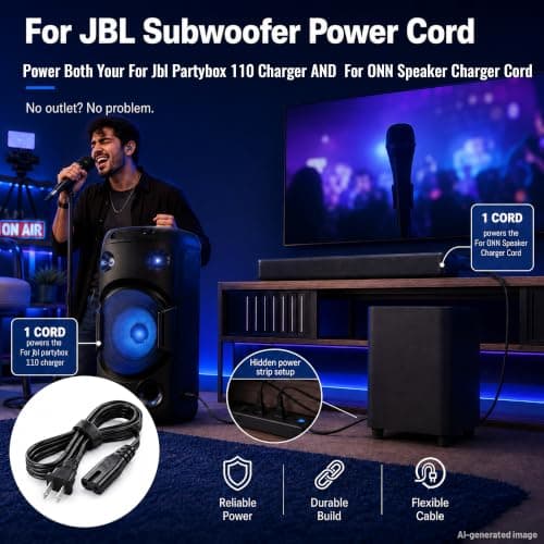 for JBL PartyBox 110 Charger Power Cord: 2 Prong AC Cable for Speaker — view 4
