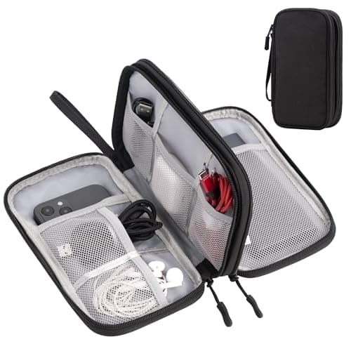 Arae Electronic Organizer, Travel Cable Organizer, Double Layers Portable Waterproof Pouch, Electronic Accessories Storage Case for Cable, Cord, Charger, Phone, Earphone (Black, M)