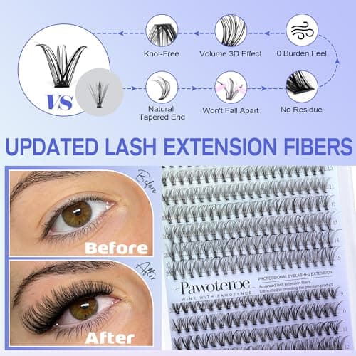 Pawotence Lash Extension Kit DIY 280pcs Individual Lash Clusters Kit 20D&30D Natural 9-15mm Cluster Eyelash Extensions Kit with Lash Bond and Seal, Tweezers for Self Use (20D&30D, 0.07D, 9-15mm, Kit) — view 3