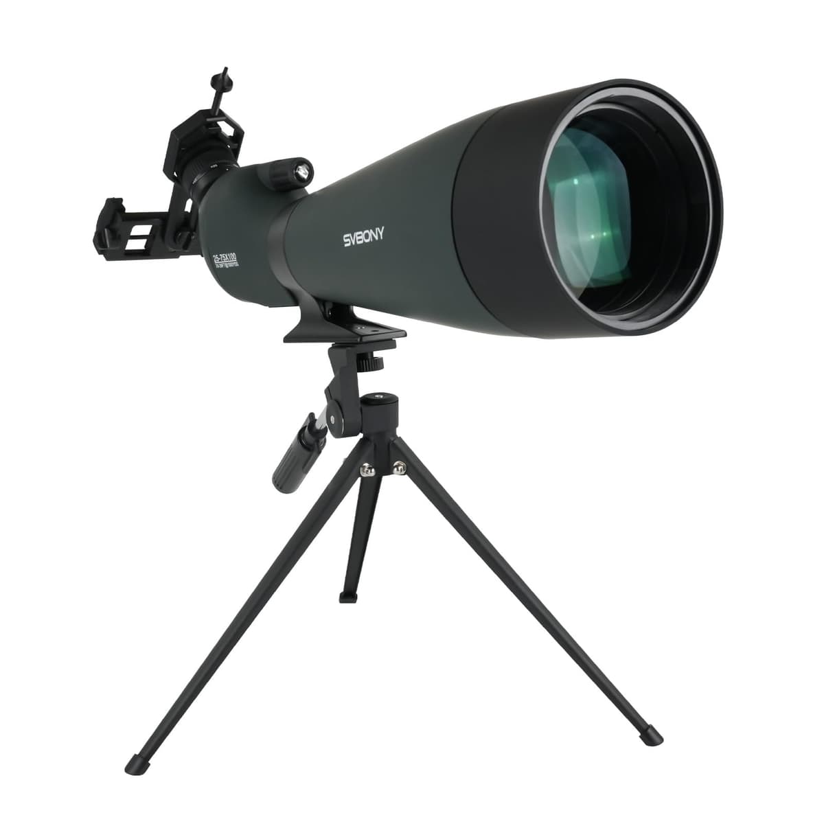 Svbony SV28 25-75x100mm Telescopio Terrestre con Trípode, Gran Campo de Visión Imágenes Claras y Brillantes, HD Bak4 FMC Telescopio Terrestre con Adaptador, para Tiro al Blanco, Observación de Aves