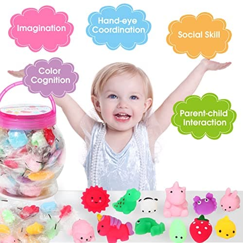 FUNNYB&G Kawaii Mochi Squishies Fidget Toy - 100 pcs Squishy Party Favors Kids Classroom Prize Birthday Goodie Bag Stuffers - Stress Relief Pack for Girls Boys Christmas Valentines Gift (Classic) — view 2