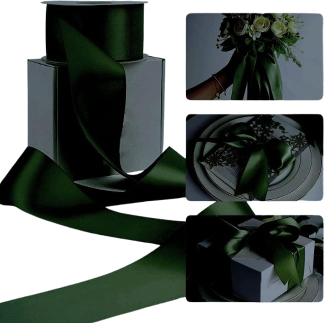Satin Ribbon. 38mm Wide 5 Meters (Dark Green) Gift Wrap Ribbon, Ribbons for Gift Wrapping, Christmas Ribbon, Gift Wrapping Ribbon for Crafting, Wedding Party Decor — view 282