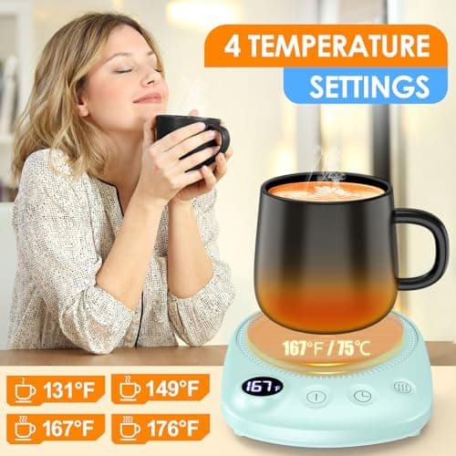 KitchekShop Coffee Mug Warmer - Fastest Heating & Highest Temperature, Coffee Cup Warmer for Desk Auto Shut Off, 4 Temp Settings & 1-12H Timer, Smart Electric Beverage Warmer for Coffee, Tea (Green) — view 2