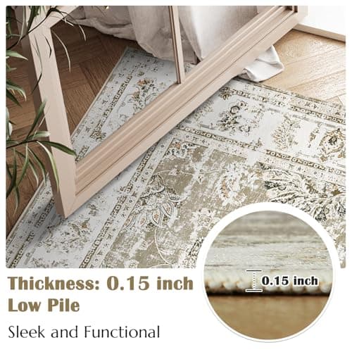 JINCHAN Area Rug 2x3 Rug Vintage Floor Cover Floral Print Doormat Taupe Thin Rug Doormat Retro Foldable Accent Rug for Kitchen Living Room Bedroom Entryway Bathroom Farmhouse — view 2