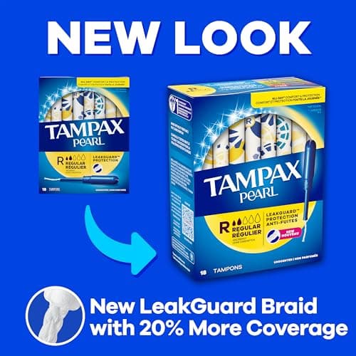 Tampax Pearl Tampons, with LeakGuard Braid, Ultra Absorbency, Unscented, 45 Count