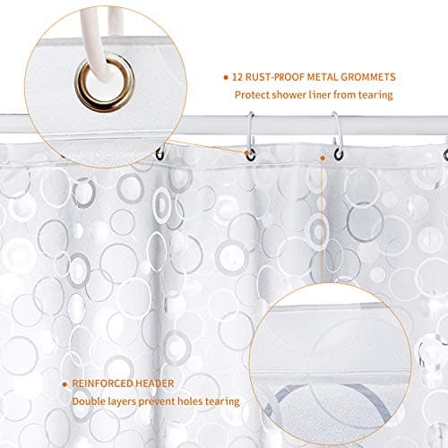 WELTRXE Shower Curtain Liner with Magnets, Shower Curtains Waterproof for Bathroom, Heavy Duty Shower Liner, Bathroom Curtains 72x72 Inch — view 3