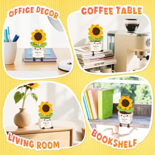Glydein Book Lovers Gifts for Women Men, Handmade Positive Sunflower Crochet Decor, Unique Gifts for Book Lover, Teacher, Librarian, Reader, Bookworm, Reader Present — view 5