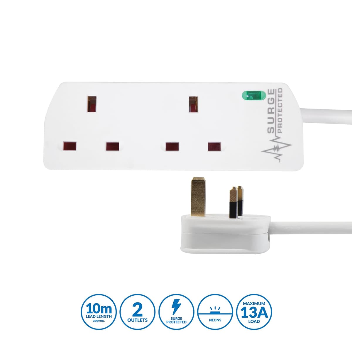 PRO ELEC PELB1951 2 Gang Surge Protected Extension Lead White, 10m — view 2