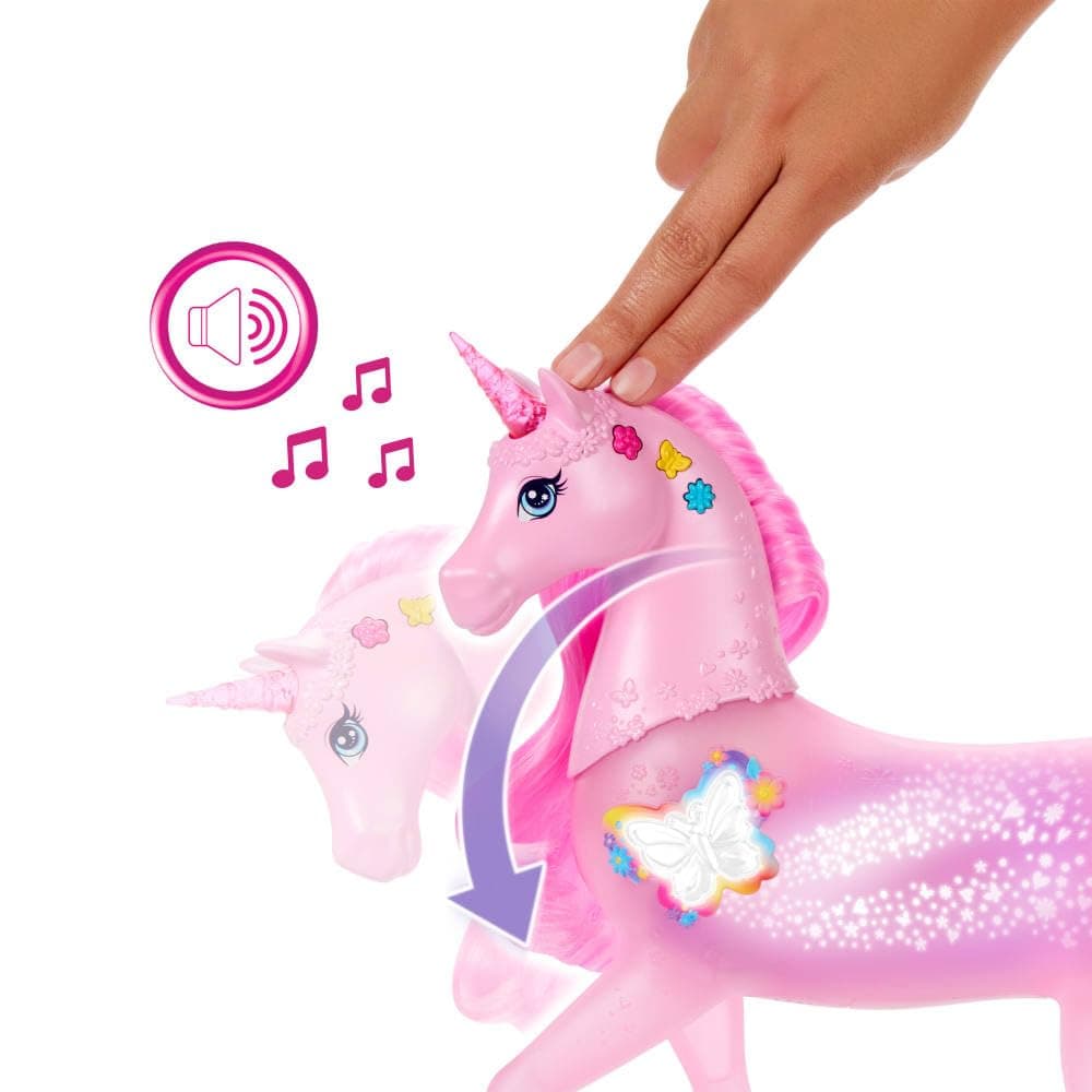 Barbie Unicornio Galopa y brilla Juguete con 20 combinaciones interactivas de luces, sonidos y música, presiona botones y acaricia la cabeza del animal para jugar, JCP78 — view 4