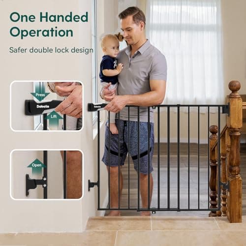 Babelio 26-43" Auto Close Baby/Dog Gate for Stairs, 2-in-1 Easy Swing Doorway and Hallway Pet Gate, with Extra-Wide Walk Thru Door and Threshold-Free Design, Black — view 3