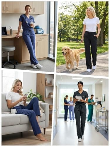 Tapata Wide Leg Scrub Pants for Women - 28/30/32/34 Inseam High Rise Straight Leg Yoga Scrub Uniform Pants with 7 Pockets, 32", X-Large, Navy Blue — view 8