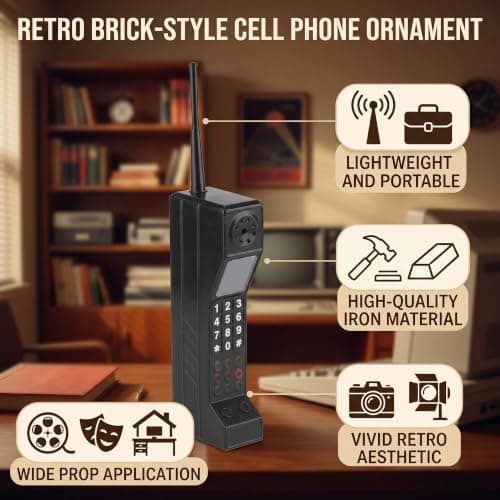 Haofy Brick Cell Phone Ornament, Vintage Cellphone, Retro Old Fashioned Cell Phone Model, Iron Vivid Brick Mobile Phone Model Photography Props for Home Living Room Decor Desktop Decoration(Black) — view 8