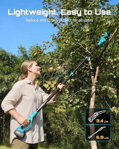 SEESII 2-in-1 Electric Pole Saws: Brushless Mini Chainsaw Cordless 6 Inch, 2 x 4000mAh Batteries, Pole Saw for Tree Trimming,Hand held Chain Saw with Extension Pole for Tree Limb Branch Cutter,P6 Ace — view 6