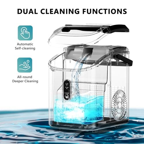 EUHOMY Nugget Ice Maker Countertop with Handle, Ready in 6 Mins, 34lbs Per Day, Removable Top Cover, Auto-Cleaning, Portable Sonic Ice Maker with Basket and Scoop, for Home/Party/RV/Camping (Black) — view 4