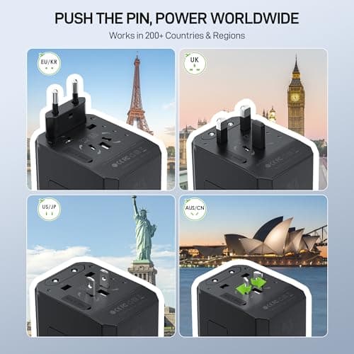 EPICKA Universal Travel Adapter GaN 45W, European Travel Plug Adapter with PD&QC Fast Charging(2 USB-A & 3 USB-C Ports) - Worldwide Travel Essentials, International Power Adapter for UK/US/AU (Black) — view 3