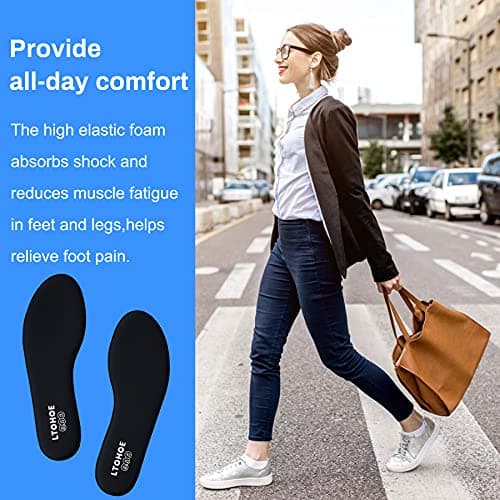 Memory Foam Insoles for Women, Replacement Shoe Inserts for Work Boot, Running Shoes, Hiking Shoes, Sneaker, Cushion Shoe Insoles for Foot Pain Relief, Comfort Inner Soles 6mm Black US 7 — view 2