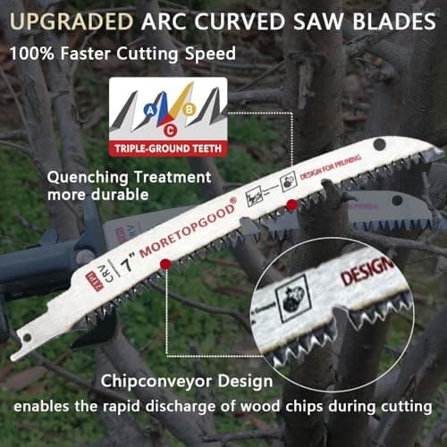 MORETOPGOOD 7 Inch Arc Curved Reciprocating Saw Blade with Chipconveyor Design, 7TPI Japanese Teeth with Arc Edge Wood Pruning Saw Blades for Tree Trimming, Wood Cutting,3-Pack