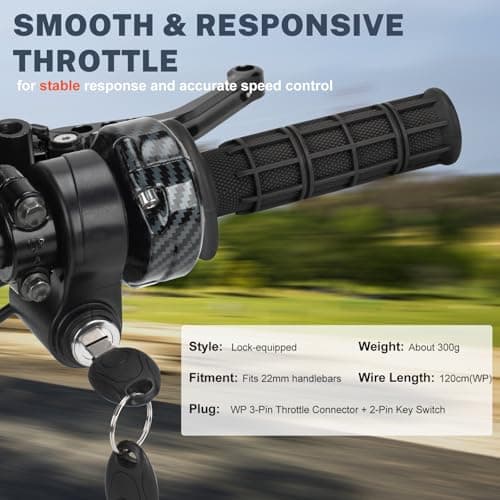 BEAROLNE Full Twist Throttle with Key Ignition for Ridstar Q20 Surron Throttle for Ridstar Tamobyke Waterproof Ebike Throttle KIt for Electric Dirt Bike Scooter Mountain Bike (Carbon Style) — view 3