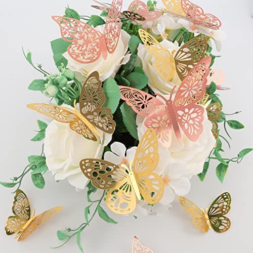 Nelotaor 72 Pcs Butterfly Wall Decor, 3 Styles 3 Sizes 3D Butterfly, Gold and Rose Gold Butterfly, Wedding Decorations, Birthday Party Decorations, Girls Bedroom Decoration(72 Pcs, Gold and Rose Gold) — view 3