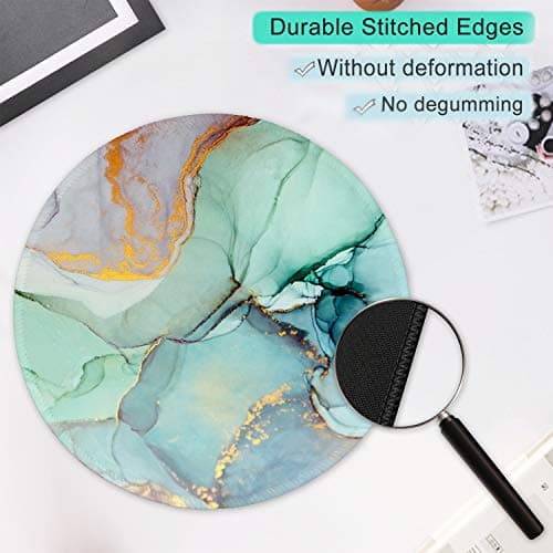 ITNRSIIET Round Mouse Pad with Stitched Edge Premium-Textured Waterproof Non-Slip Rubber Base Desktop Protection Mat Diameter 8.7 inches, Modern Marbling — view 2