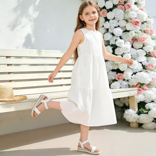 Athlefit Girls White Sandals Platform Wedge Espadrille Open Toe Sandals Ankle Strap Party Wedding Dress Shoes for Party Wedding Size 4 Big Kid — view 2