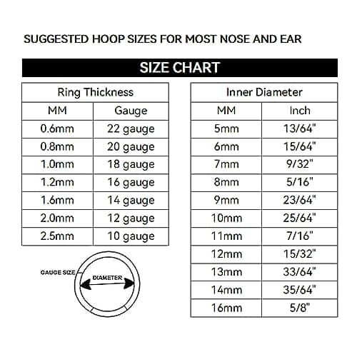 5pcs Hypoallergenic Nose Rings 20G 18G 16G 316L Surgical Steel Earrings Tragus Septum Piercing Nose Hoop Lip Rings Helix Cartilage Rook Earrings for Women Men 6/7/8/9/10mm (5PCS 20G Gold) — view 3