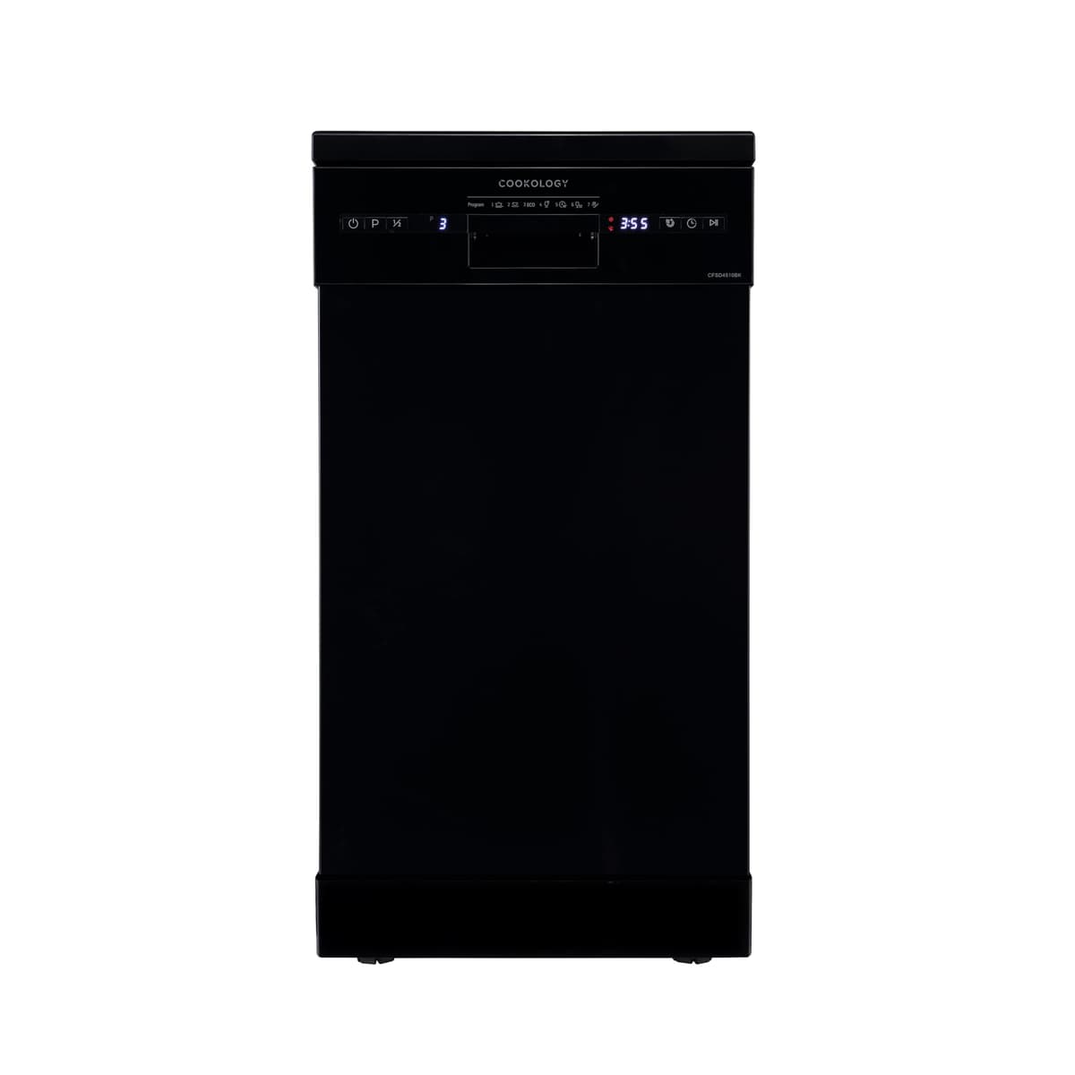 Cookology CFSD4510 Slimline Freestanding Dishwasher in Black - 45cm Width - Compact Design - 10 Place Settings - 6 Wash Cycles - LED Control Panel - 8 Hour Delay Timer - Ideal for Small Families