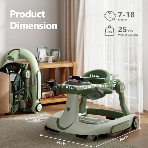 Kinder King 8-in-1 Baby Walker with Music & Lights, 3 Level Adjustable Height, Foldable Toddler Walker with Speed Adjustable Wheels, Easy to Clean, Baby Walkers for Boys & Girls 6-18 Months — view 6