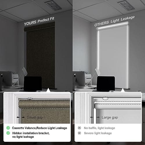 Boolegon Blackout Roller Shades for Windows,Cordless,Linen Fabric,Roller Blinds,Thermal Insulated Fabric UV Protection,Window Shades for Home,Door,Bedroom,Office,Blackout-Brown,Custom Size — view 3