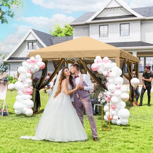 Outsunny 10' x 20' Pop Up Canopy Tent Gazebo with Removable Mesh Sidewall Netting, Carry Bag for Backyard Patio Outdoor, Beige — view 7